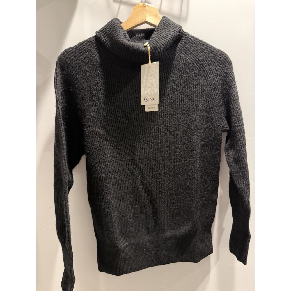 Quince Black Baby Alpaca Wool Ribbed Turtleneck Pullover Sweater Women's XS